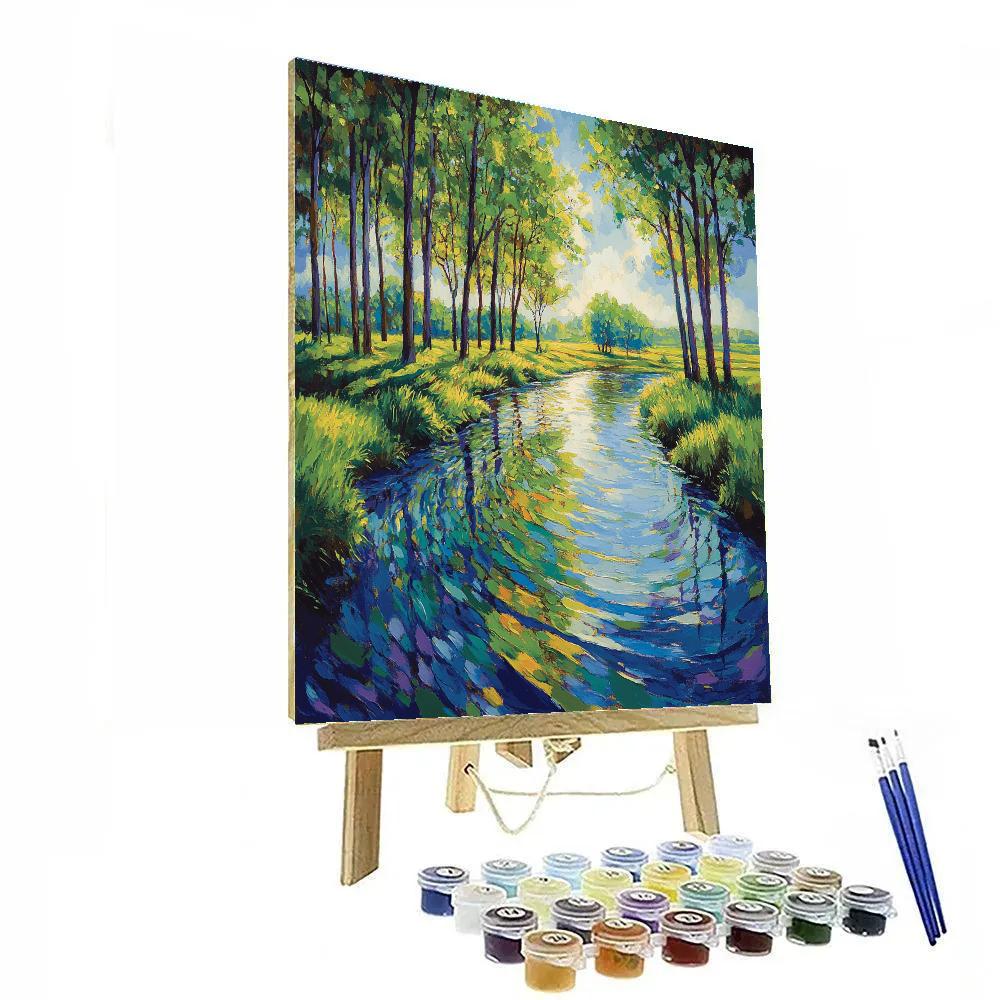 Claude Monet Inspired River Poplar Afternoon paint by color