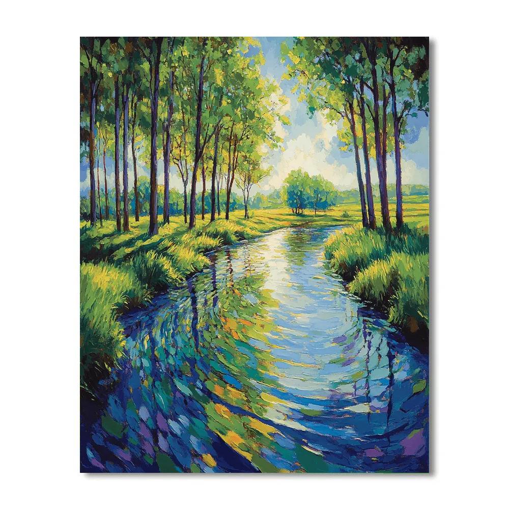 Claude Monet Inspired River Poplar Afternoon paint by color