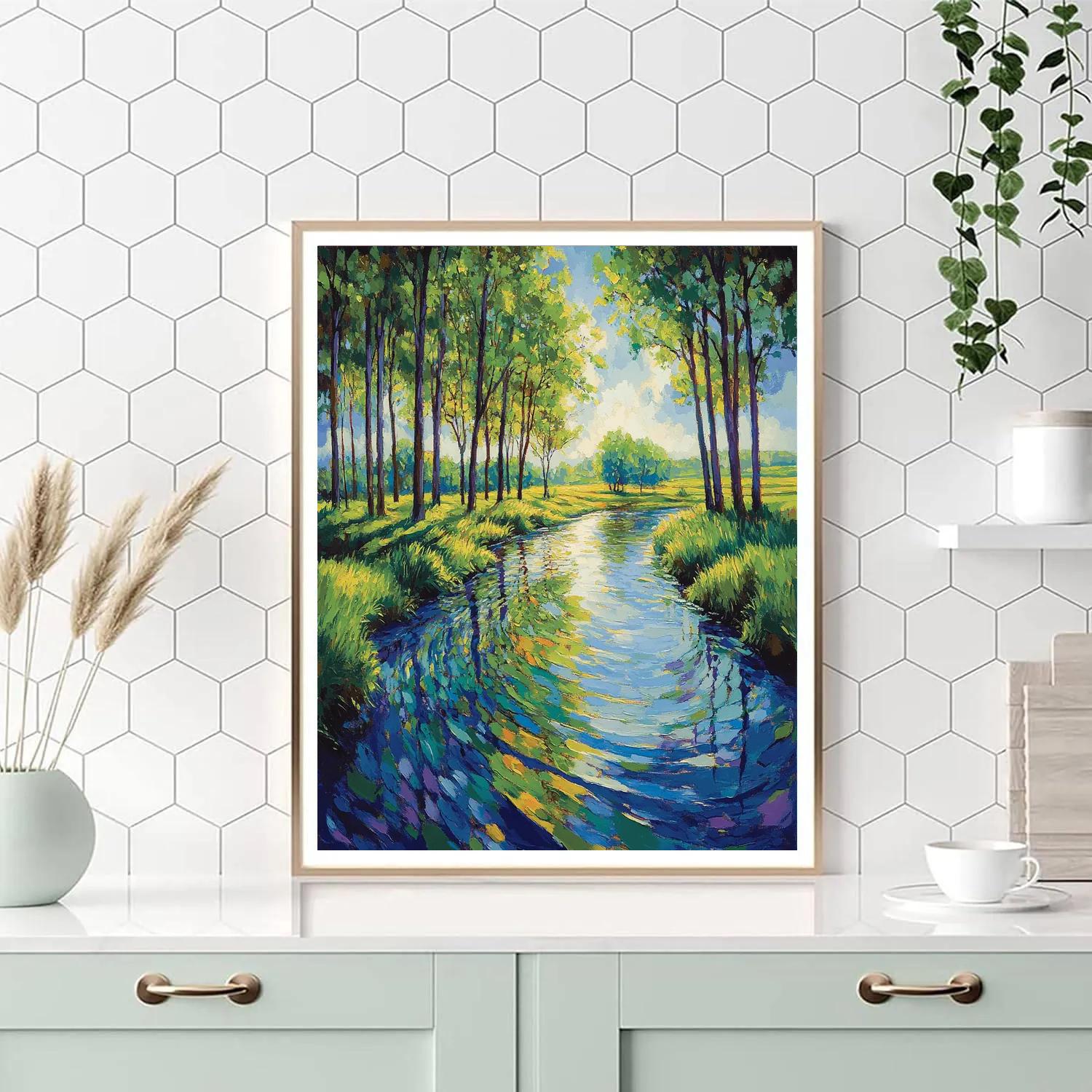 Claude Monet Inspired River Poplar Afternoon paint by color