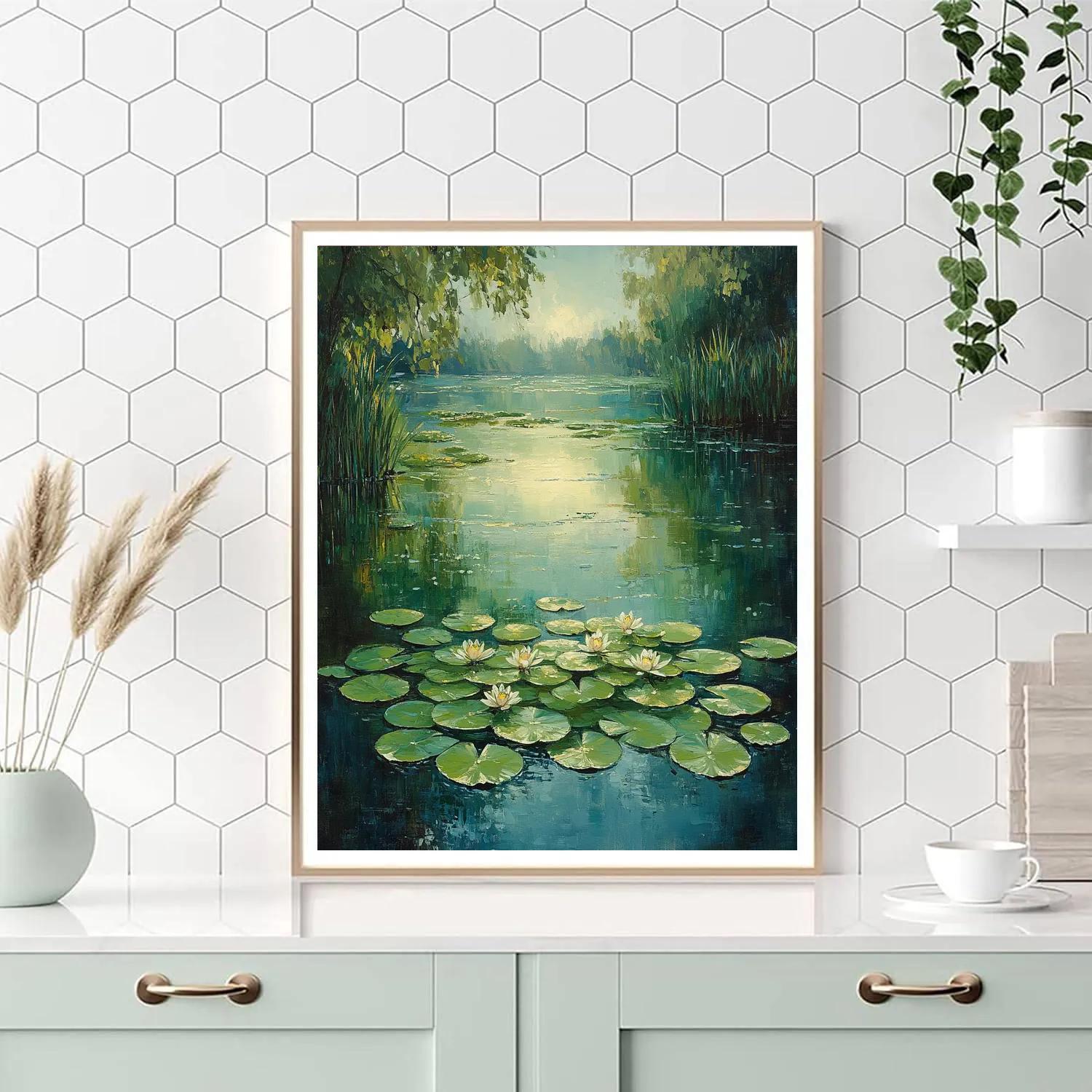 Claude Monet Inspired Morning Dew On Lilypads paint by number