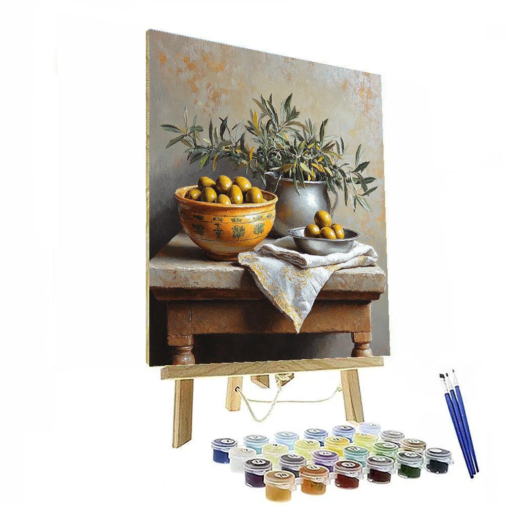 Diego Velázquez Inspired Bodegon Of Ceramic Vessels And Olives DIY paint by numbers