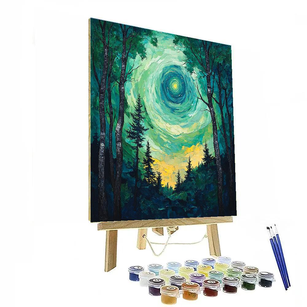 Edvard Munch Inspired Aurora Over The Enchanted Forest painting number kit