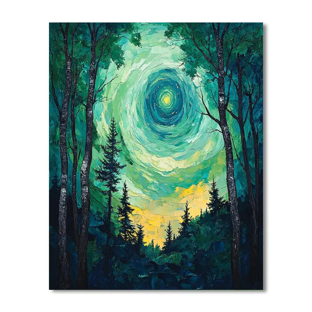 Edvard Munch Inspired Aurora Over The Enchanted Forest painting number kit