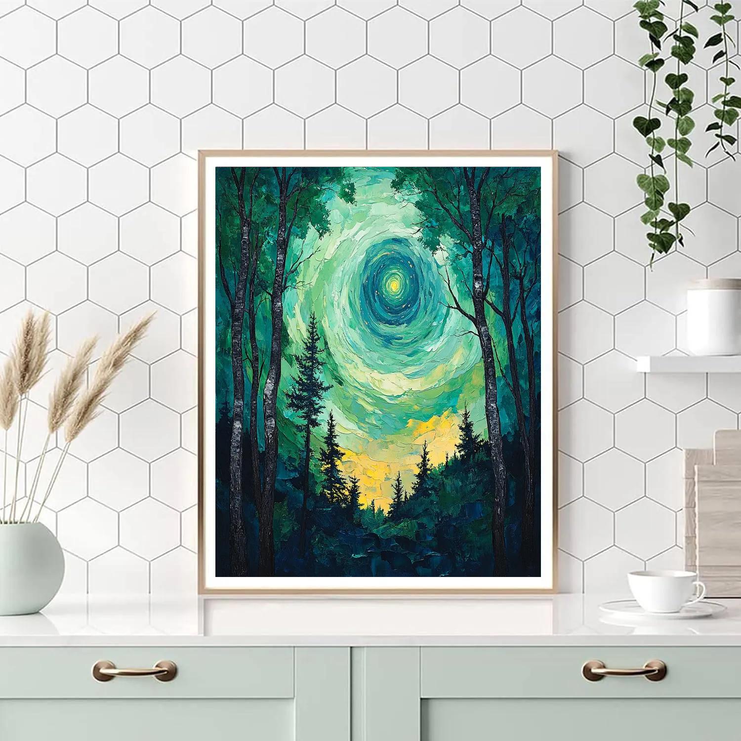 Edvard Munch Inspired Aurora Over The Enchanted Forest painting number kit
