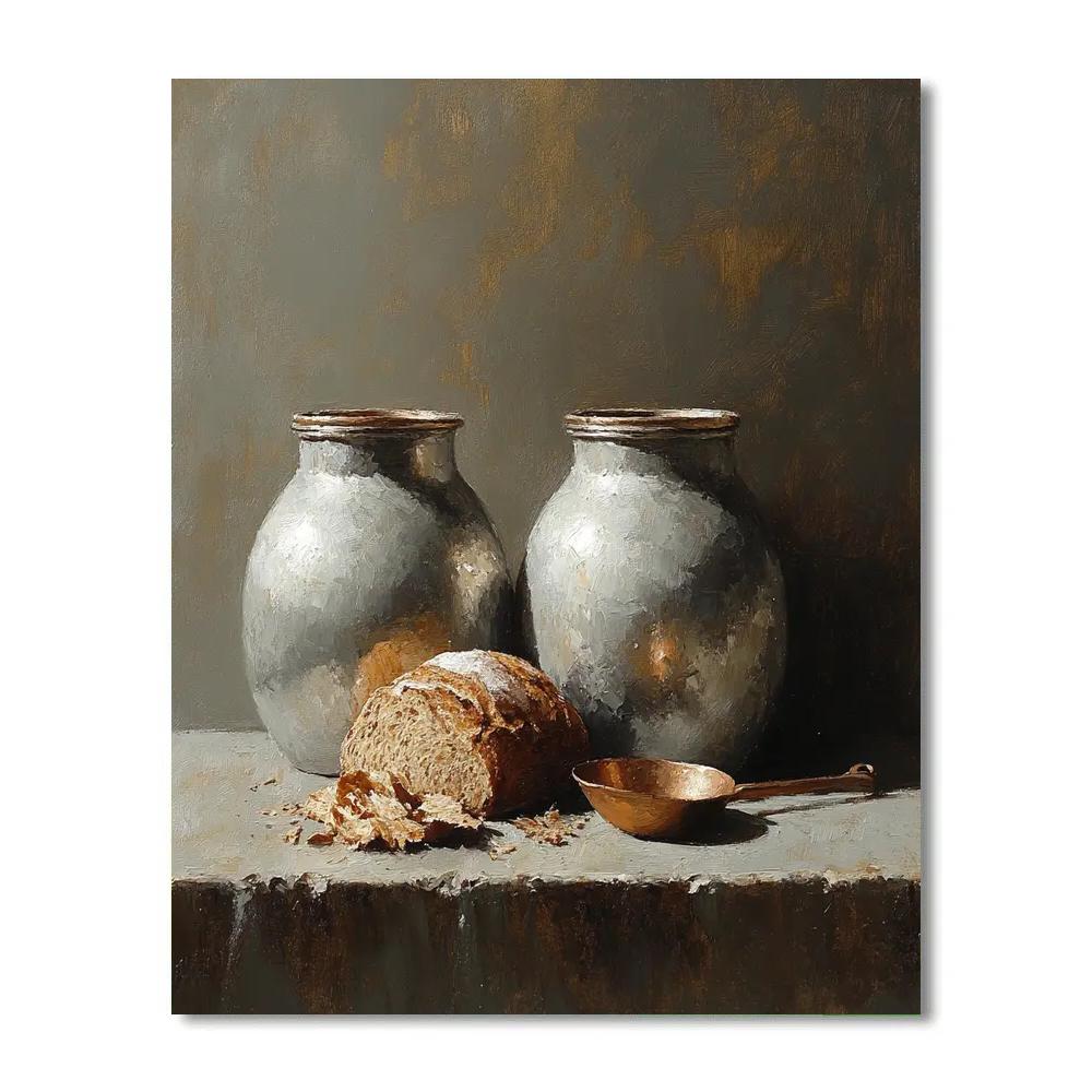 Diego Velázquez Inspired Ceramic Water Jars And Stale Bread Composition paint by color
