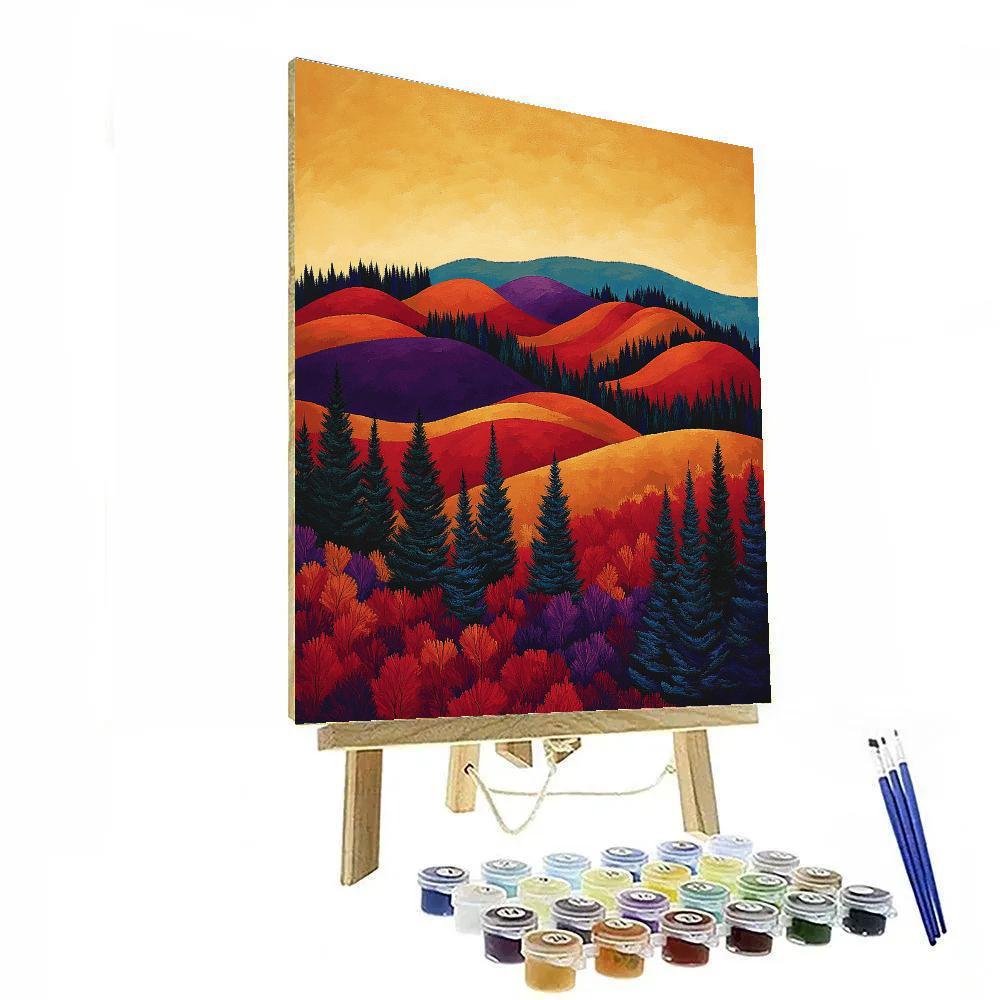 Franklin Carmichael Inspired Autumnal Hillside With Fiery Foliage Number painting