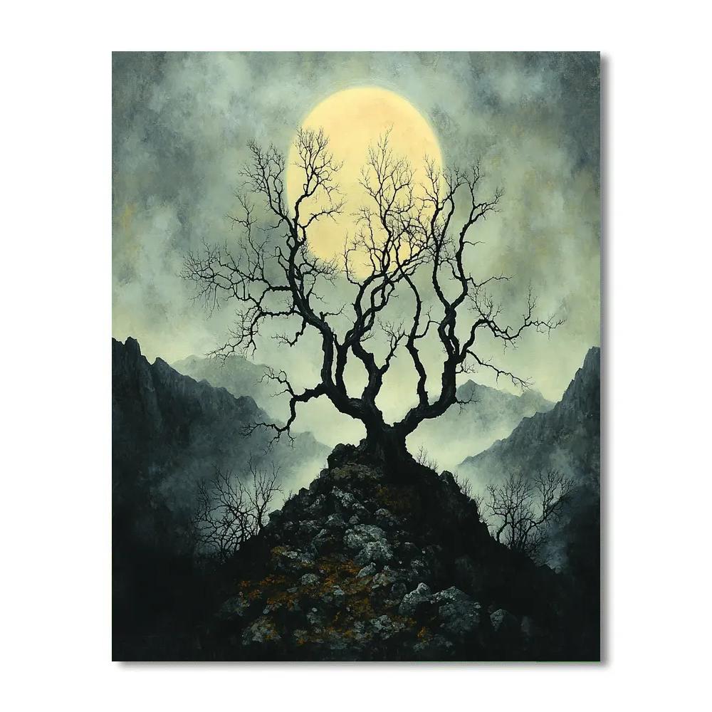 Francisco Goya Inspired Ruined Grove Against Moon White paint by color