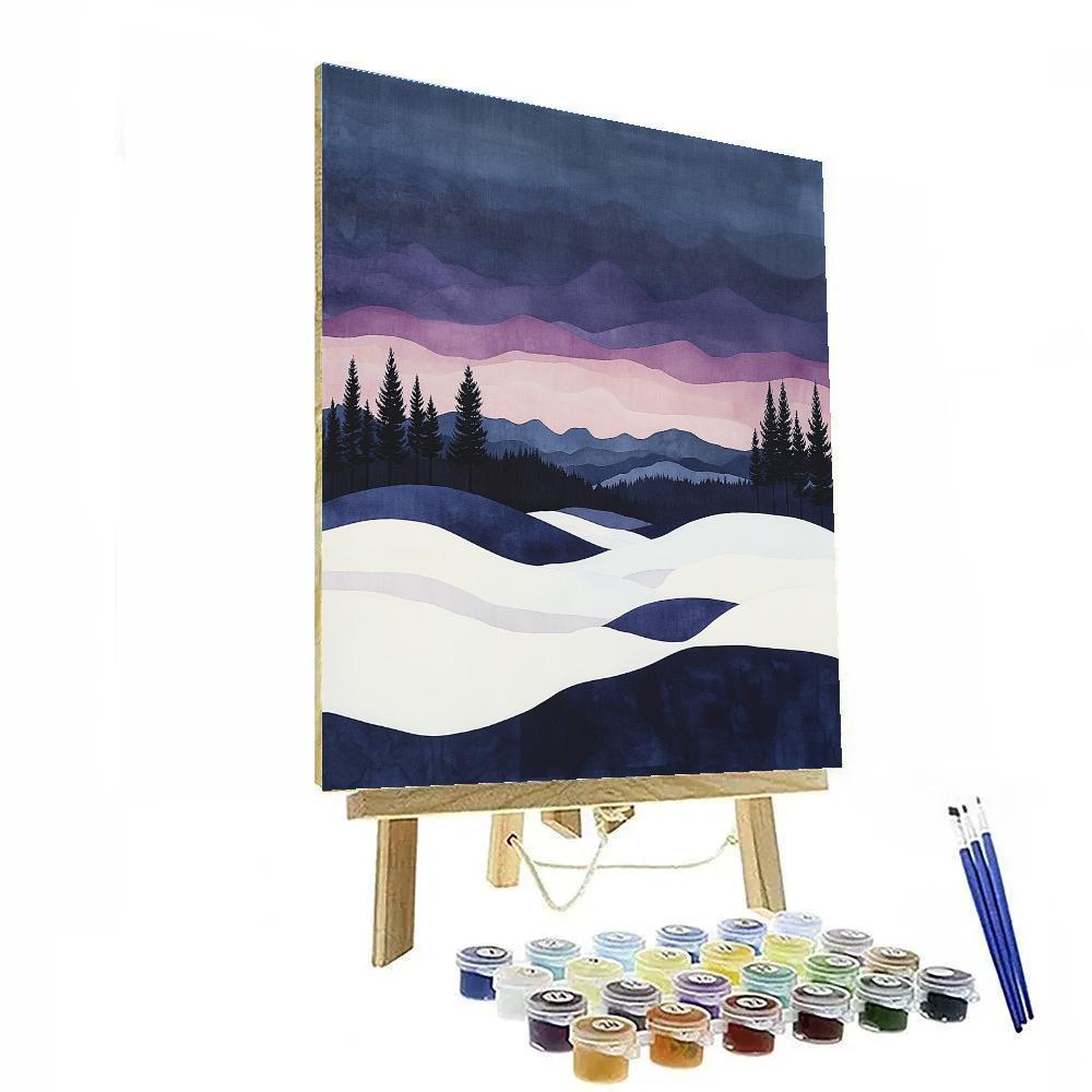 Franklin Carmichael Inspired Winter Twilight On Snowy Hills paint by color