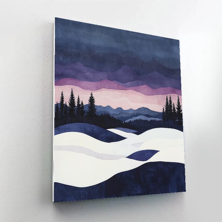 Franklin Carmichael Inspired Winter Twilight On Snowy Hills paint by color