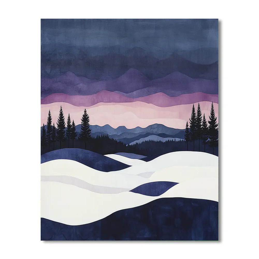 Franklin Carmichael Inspired Winter Twilight On Snowy Hills paint by color