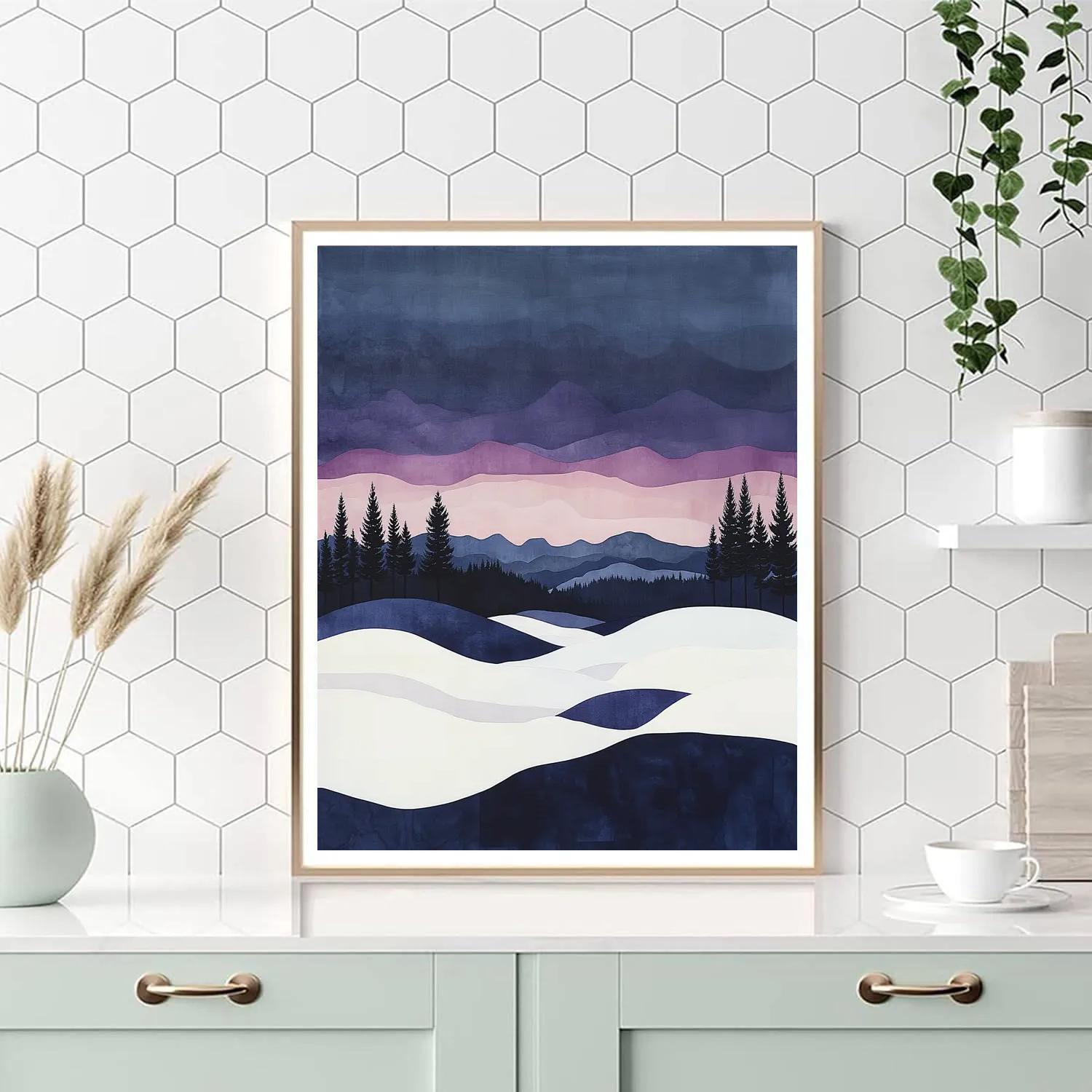 Franklin Carmichael Inspired Winter Twilight On Snowy Hills paint by color