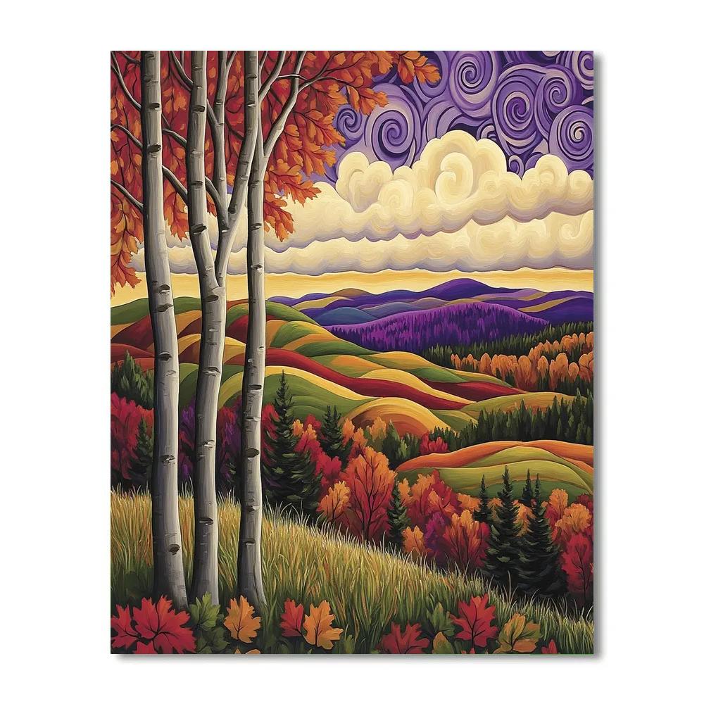 J E H MacDonald Inspired Crimson Maple Hills In Early Fall Numbered painting kits