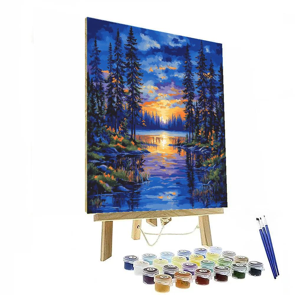 J E H MacDonald Inspired Twilight Pines By A Serene Lake Painting by numbers kit