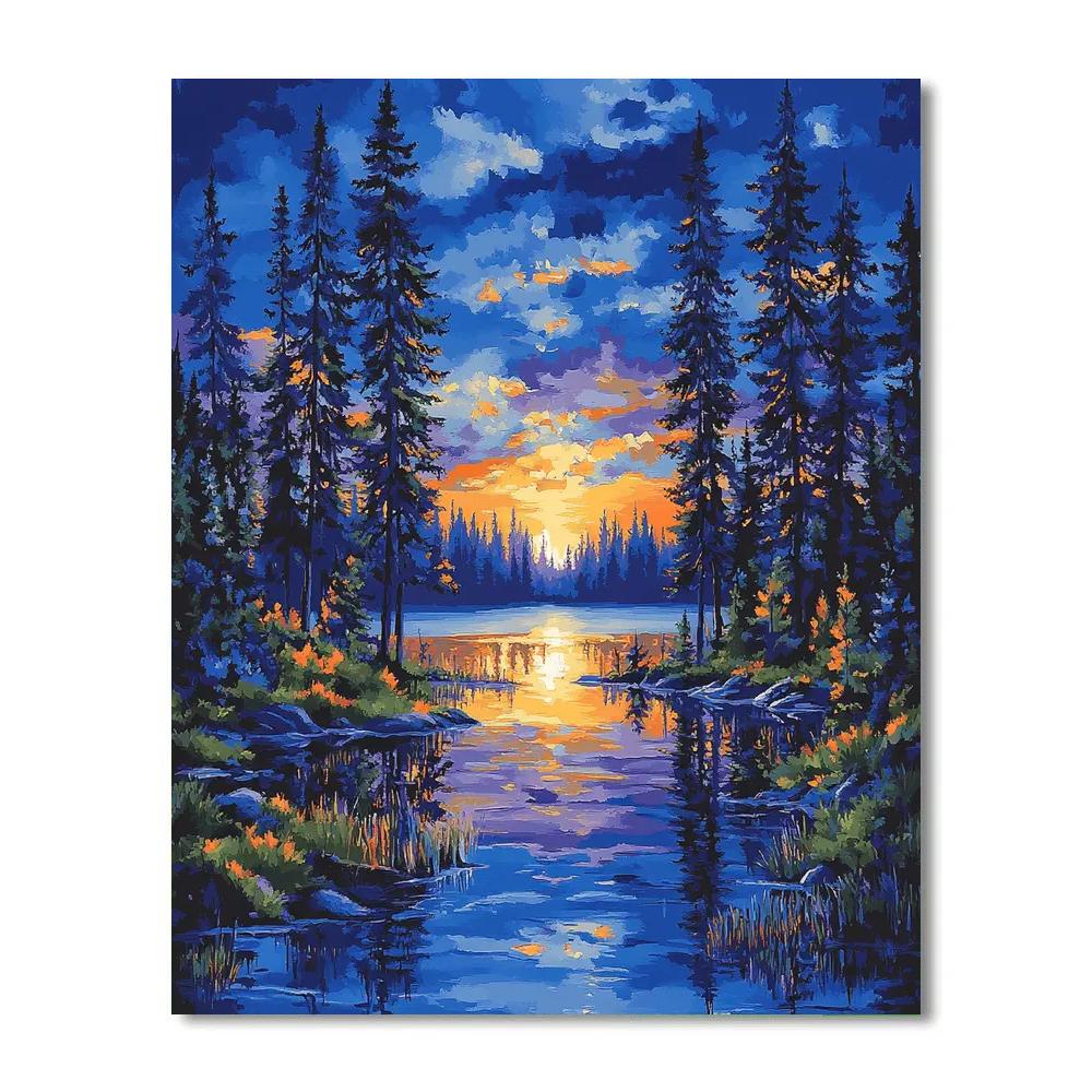 J E H MacDonald Inspired Twilight Pines By A Serene Lake Painting by numbers kit