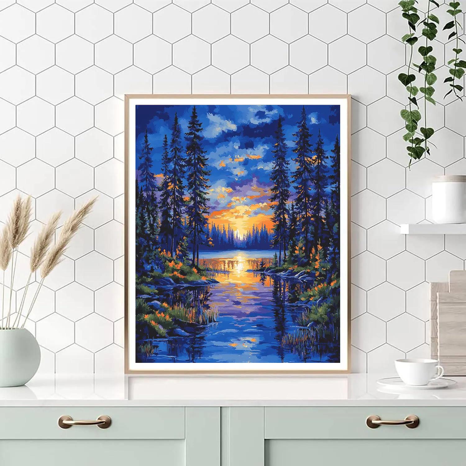 J E H MacDonald Inspired Twilight Pines By A Serene Lake Painting by numbers kit