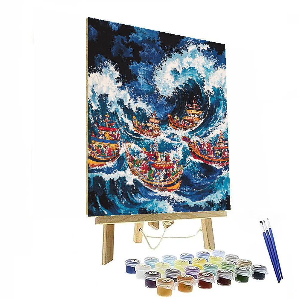 Hokusai Inspired Ocean Wave Festival painting number kit