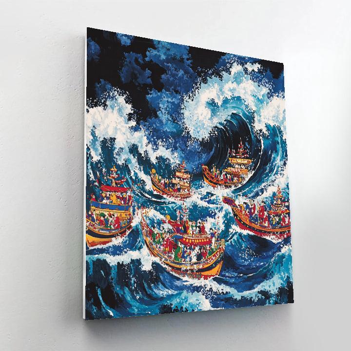 Hokusai Inspired Ocean Wave Festival painting number kit