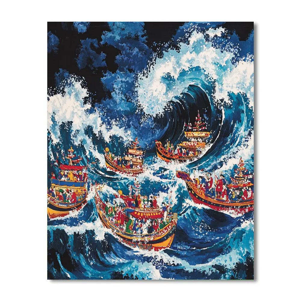 Hokusai Inspired Ocean Wave Festival painting number kit