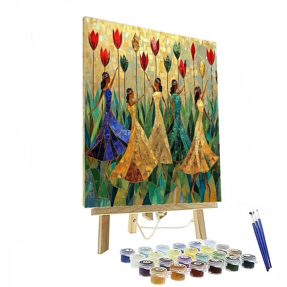 Klimt Inspired Ornamental Tulip Dance paint by number