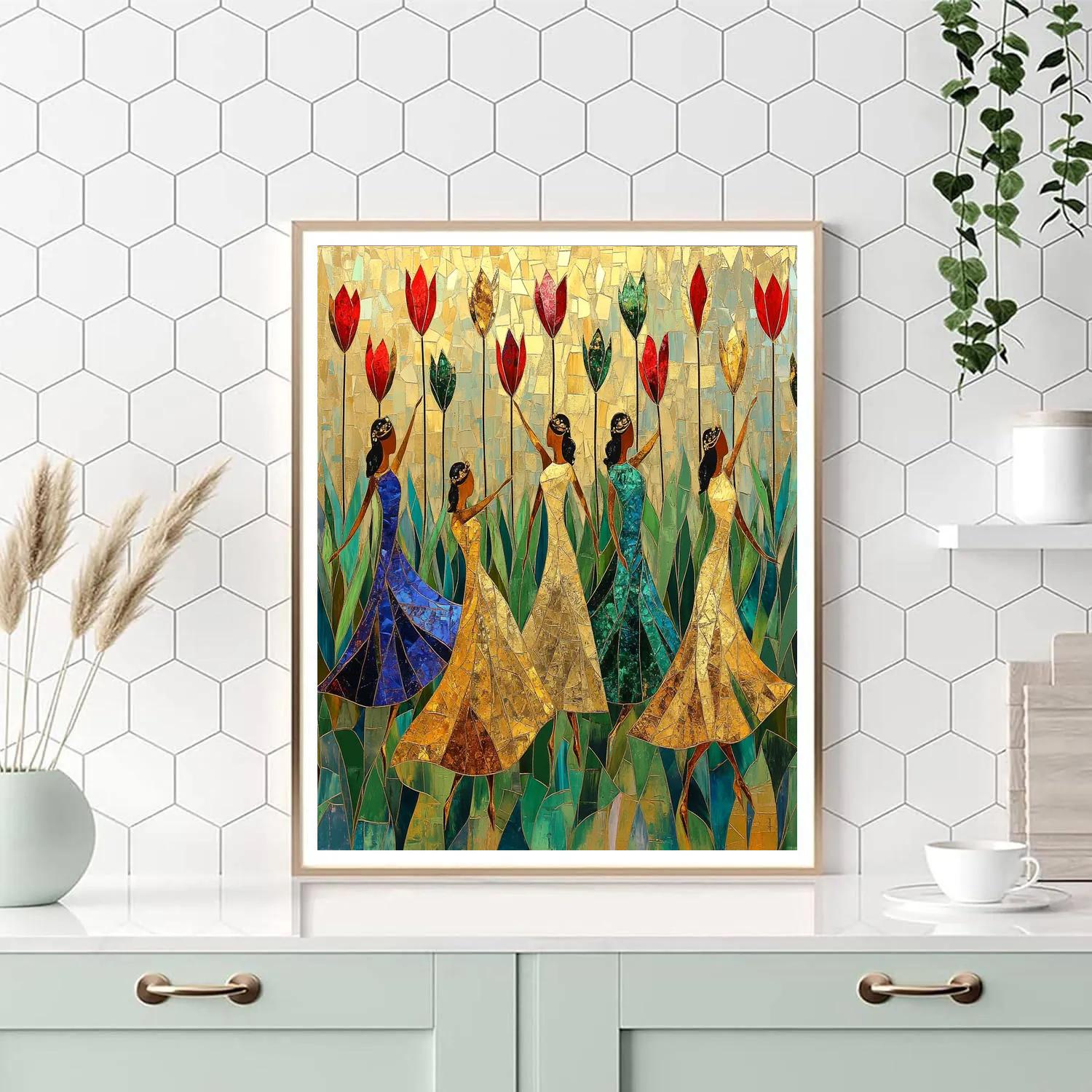 Klimt Inspired Ornamental Tulip Dance paint by number