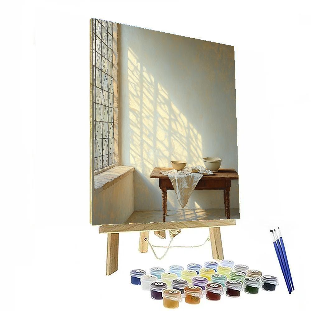 Johannes Vermeer Inspired Sunlit Window With Draped Fabric paint by numbers