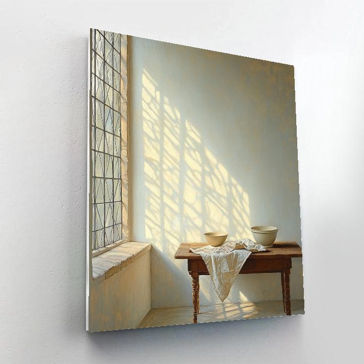 Johannes Vermeer Inspired Sunlit Window With Draped Fabric paint by numbers