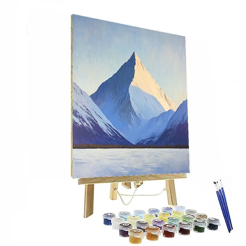 Lawren Harris Inspired Snow-Capped Mountain Under Clear Sky paint by color