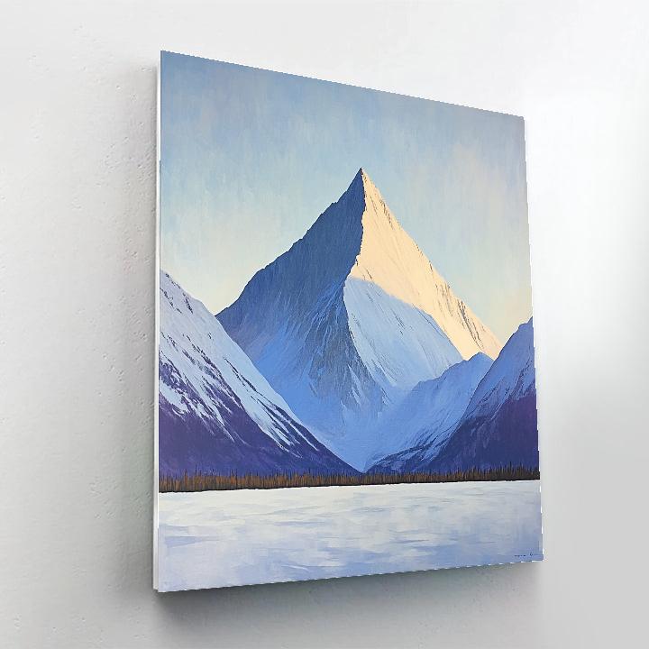 Lawren Harris Inspired Snow-Capped Mountain Under Clear Sky paint by color