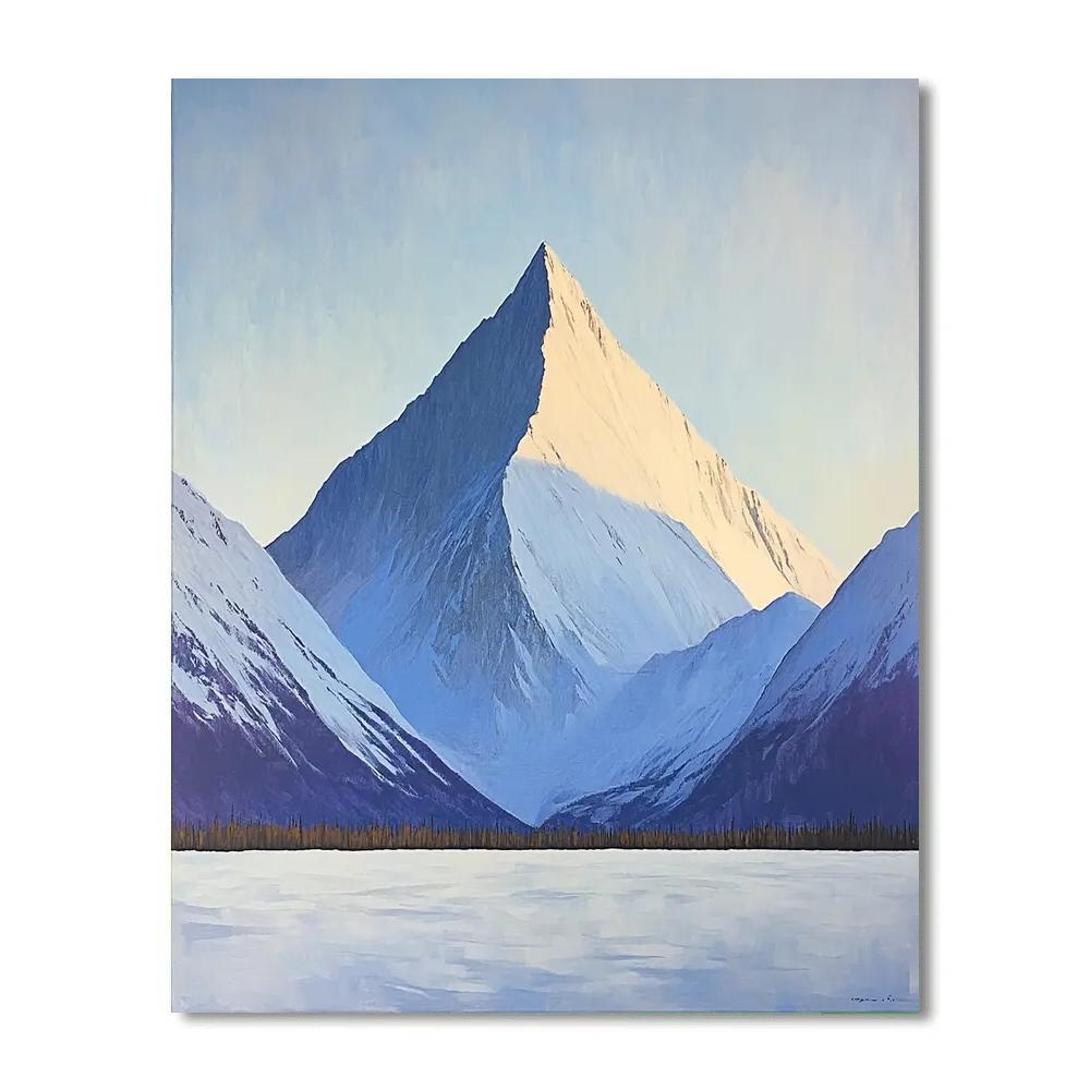 Lawren Harris Inspired Snow-Capped Mountain Under Clear Sky paint by color