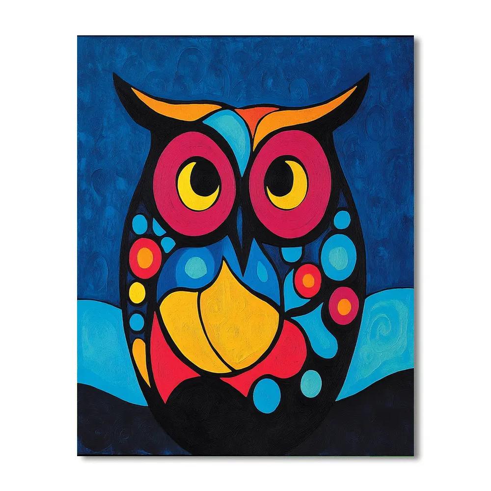 Norval Morrisseau Inspired Owl Of The Sacred Moon paint by color