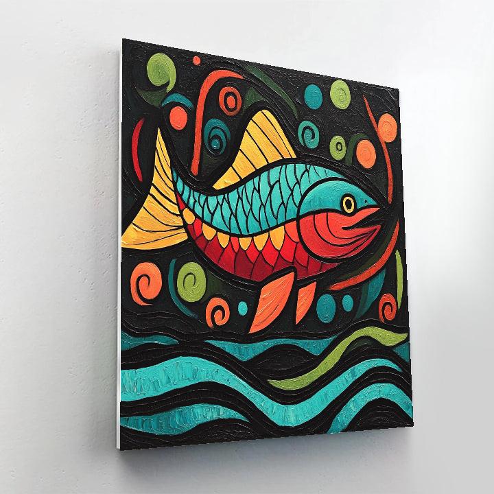 Norval Morrisseau Inspired Salmon Of The Flowing Stream paint by color