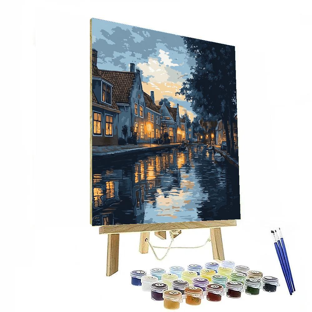 Johannes Vermeer Inspired Silent Delft Canal Reflections At Dusk Numbered painting kits