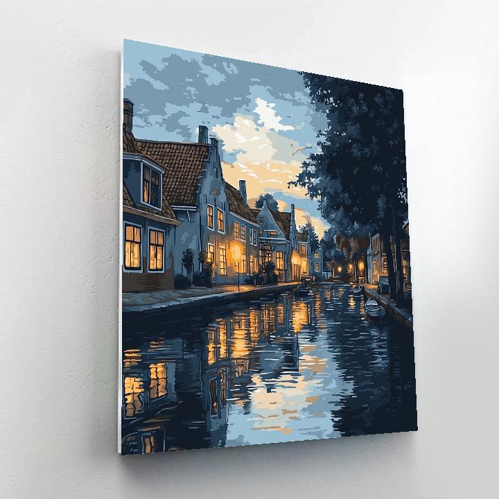 Johannes Vermeer Inspired Silent Delft Canal Reflections At Dusk Numbered painting kits