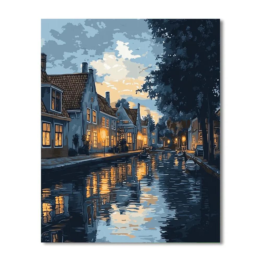 Johannes Vermeer Inspired Silent Delft Canal Reflections At Dusk Numbered painting kits