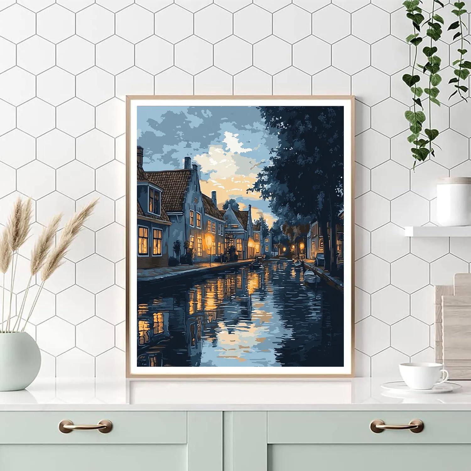 Johannes Vermeer Inspired Silent Delft Canal Reflections At Dusk Numbered painting kits