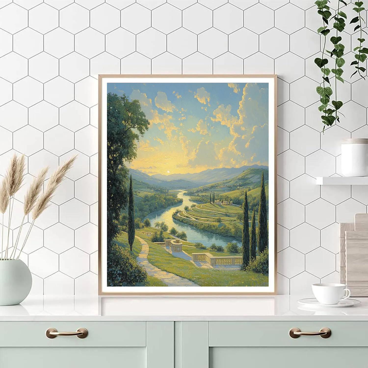 Raphael Inspired Harmonious Valley With Flowing River Number painting