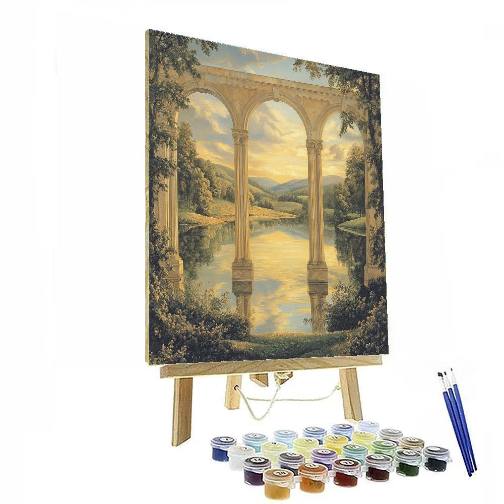 Raphael Inspired Tranquil Renaissance Lake With Symmetrical Arches Paint by numbers kits