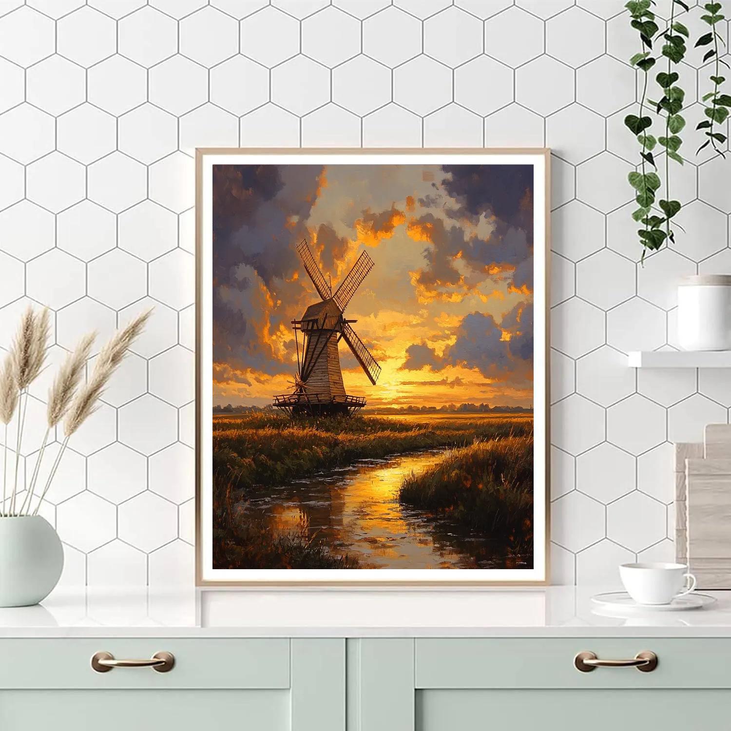 Rembrandt Inspired Windmill On Luminous Horizon painting number kit