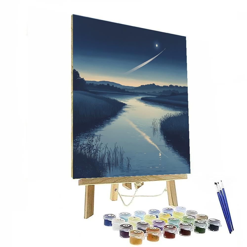 Hiroshige Inspired Moonlit River And Comet Trail paint by numbers