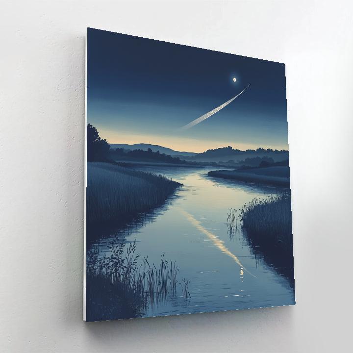 Hiroshige Inspired Moonlit River And Comet Trail paint by numbers