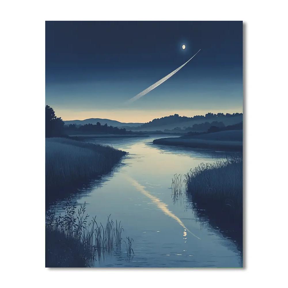 Hiroshige Inspired Moonlit River And Comet Trail paint by numbers
