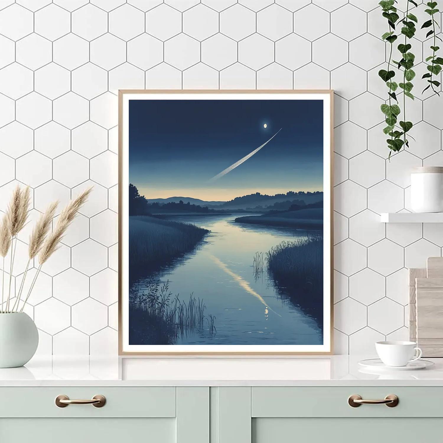 Hiroshige Inspired Moonlit River And Comet Trail paint by numbers