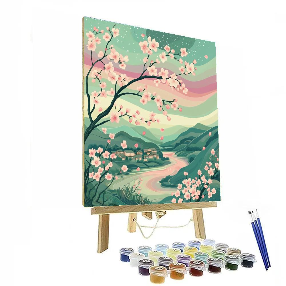 Hiroshige Inspired Cherry Blossom Aurora Painting by numbers kit