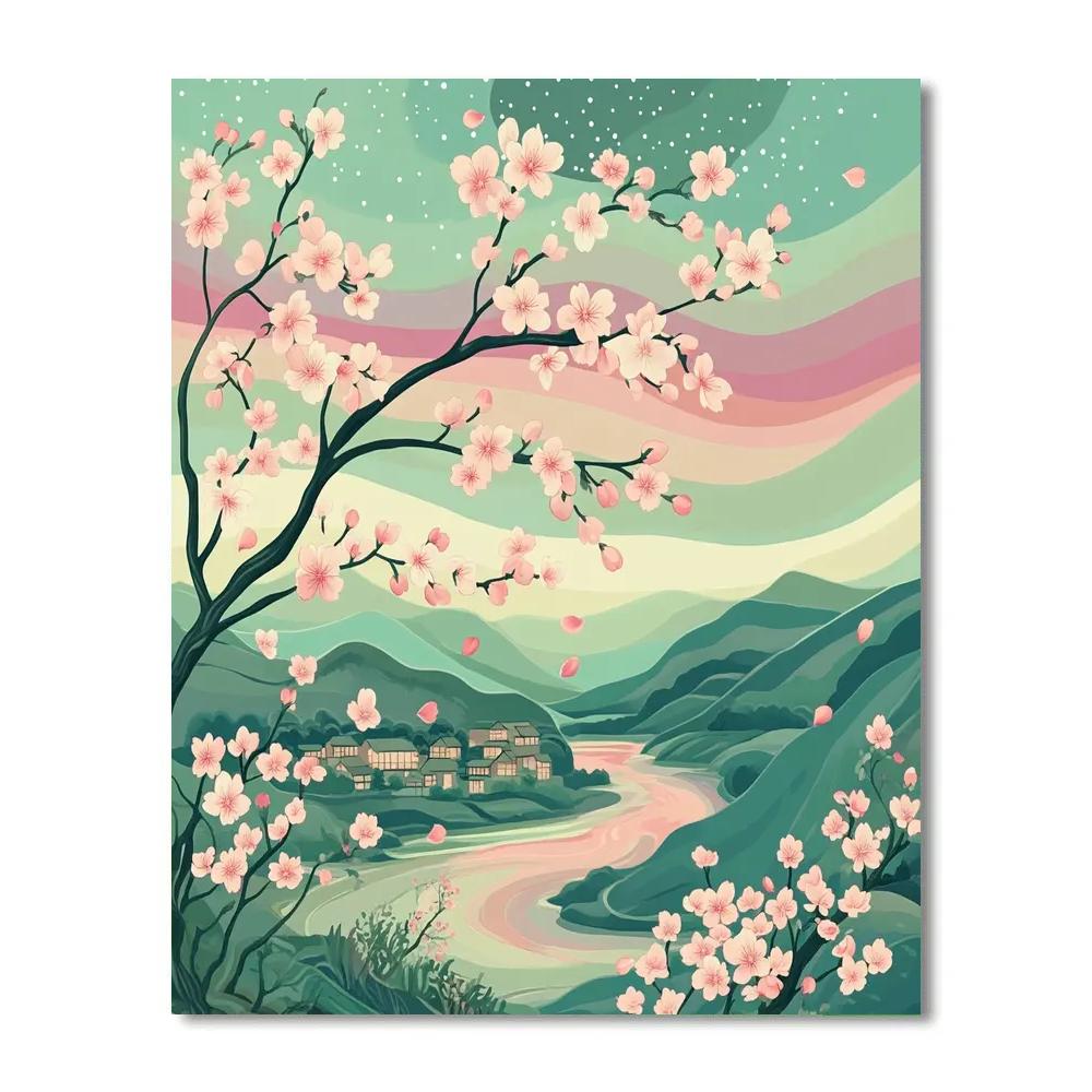 Hiroshige Inspired Cherry Blossom Aurora Painting by numbers kit