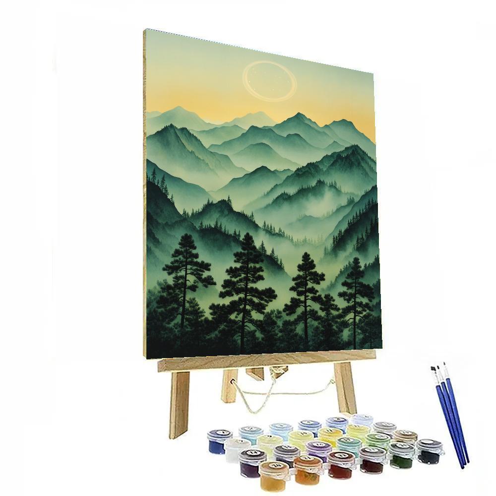 Hiroshige Inspired Misty Mountain And Celestial Ring Number painting