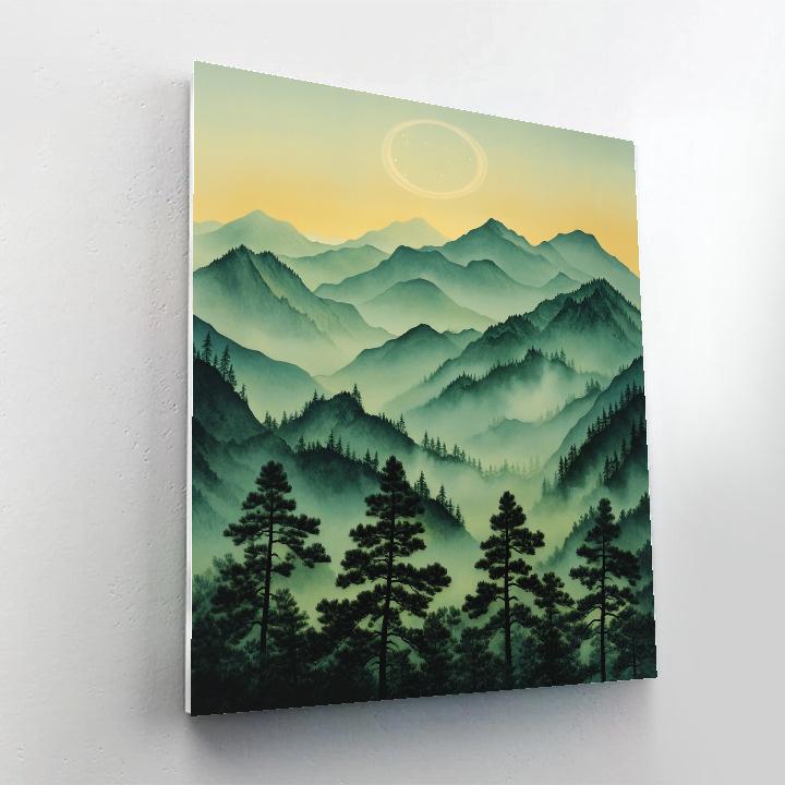 Hiroshige Inspired Misty Mountain And Celestial Ring Number painting