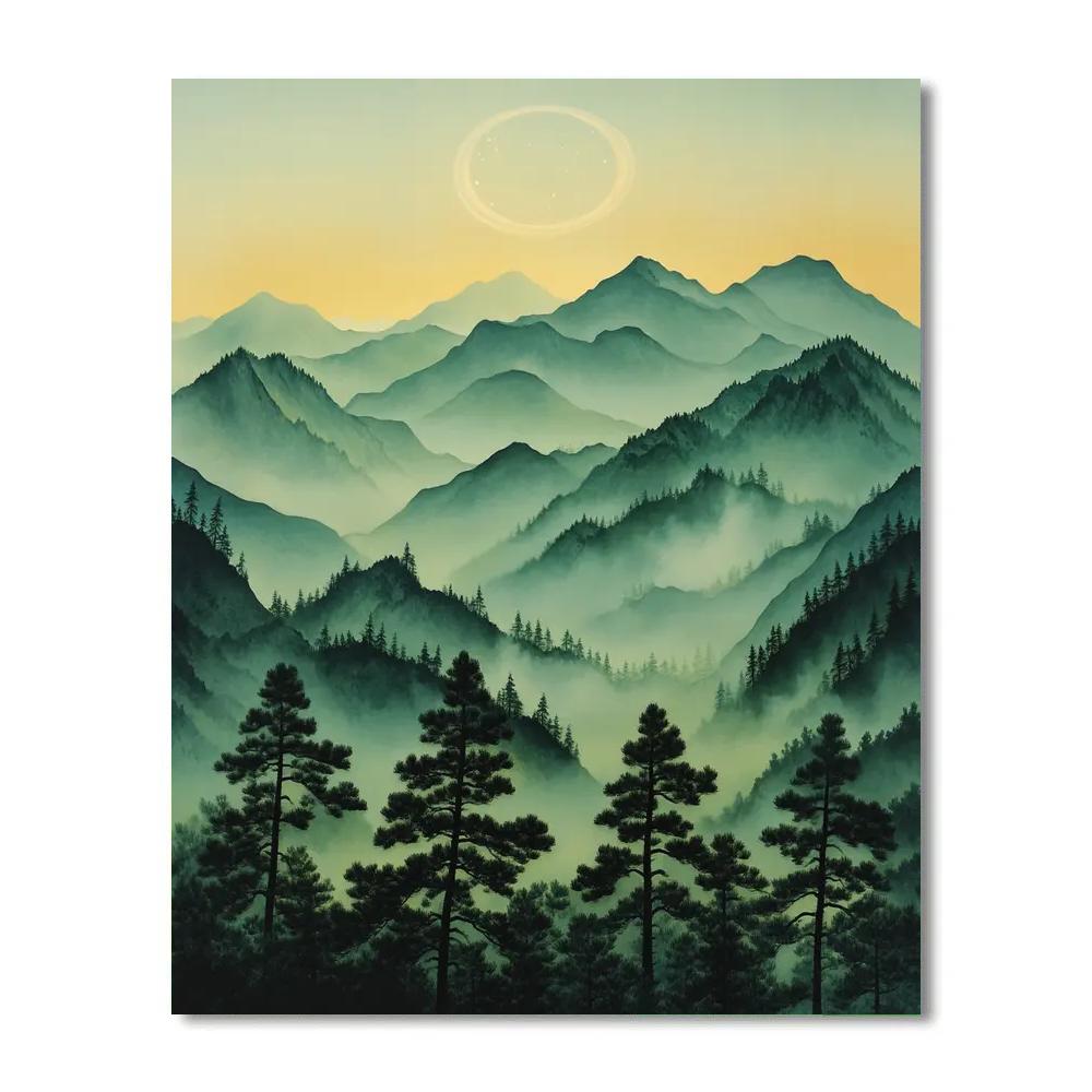 Hiroshige Inspired Misty Mountain And Celestial Ring Number painting