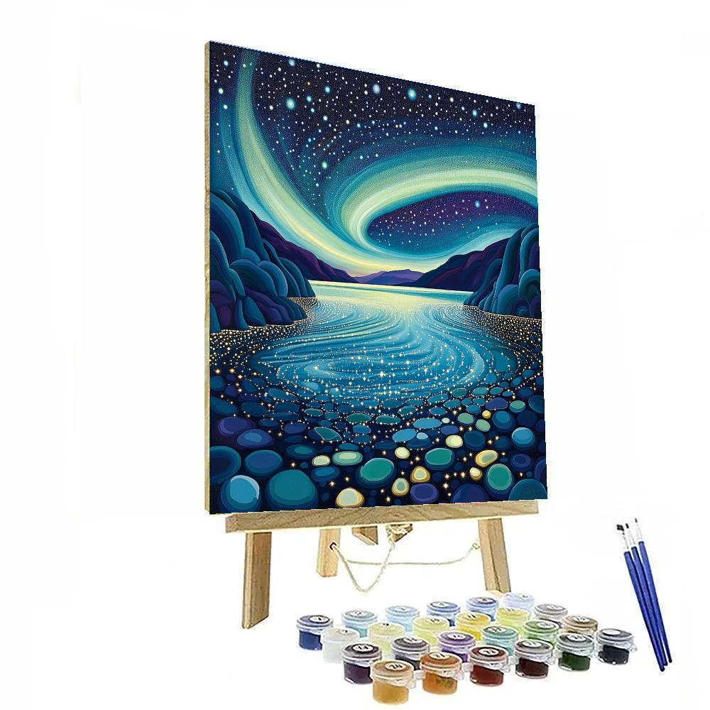 Georges Seurat Inspired Aurora Over Silent Fjord paint by numbers