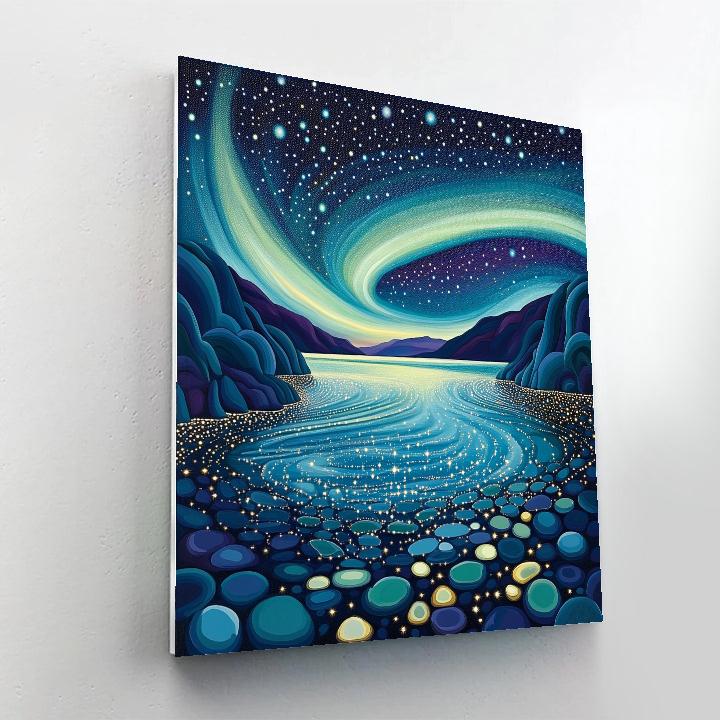 Georges Seurat Inspired Aurora Over Silent Fjord paint by numbers