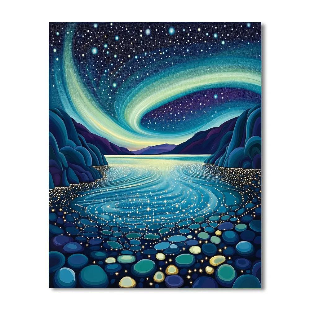 Georges Seurat Inspired Aurora Over Silent Fjord paint by numbers